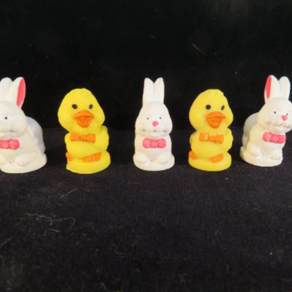 SET 5 Resin Bunnies & Chicks Cake Toppers Figurines (126V) - Picture 1 of 5